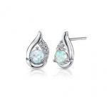 Opal & CZ Cabochon Stud Earrings in